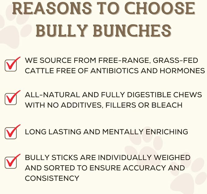 Bully Bunches Premium 6 Inch Standard Odor-Free Bully Sticks for Small to Medium Dogs & Puppies - Long Lasting Chews for Oral Care - All Natural, 100% Beef Dog Treats, Rawhide Free (20 Pk)