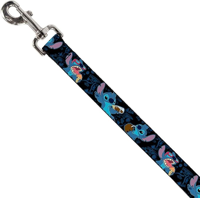Buckle-Down Pet Leash - Stitch Snacking Poses Black/Blue - 6 Feet Long - 1" Wide
