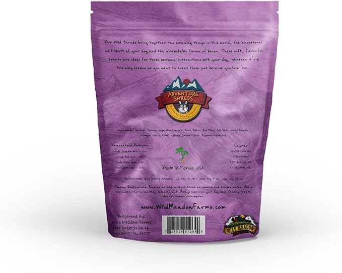 Wild Meadow Farms - Adventure Shreds Duck & Bacon Dog Treats, Soft & Thin Dog Treats for Training & Rewards, Grain-Free Snacks for Pets of All Breeds and Ages - 2.5 Ounce Pouch