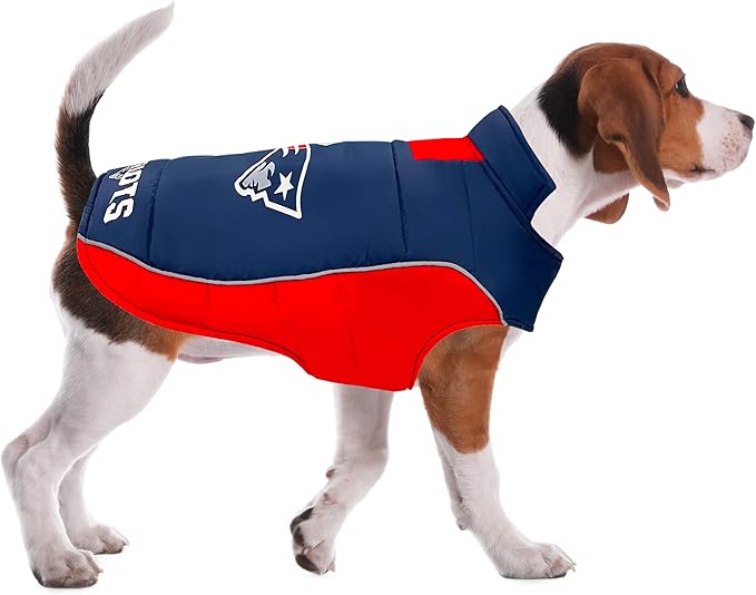 NFL New England Patriots Puffer Vest for Dogs & Cats, Size Large. Warm, Cozy, and Waterproof Dog Coat, for Small and Large Dogs/Cats. Best NFL Licensed PET Warming Sports Jacket