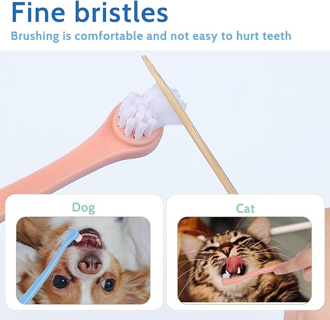 2 Pack Dog Toothbrush Cat Tooth Brush Pet Toothbrush Puppy Toothbrush Mini Head Soft Dog Toothbrush Deep Clean Kit for Puppy, Kitten, Small Dog & Cat, Portable Travel Friendly and Easy to Use