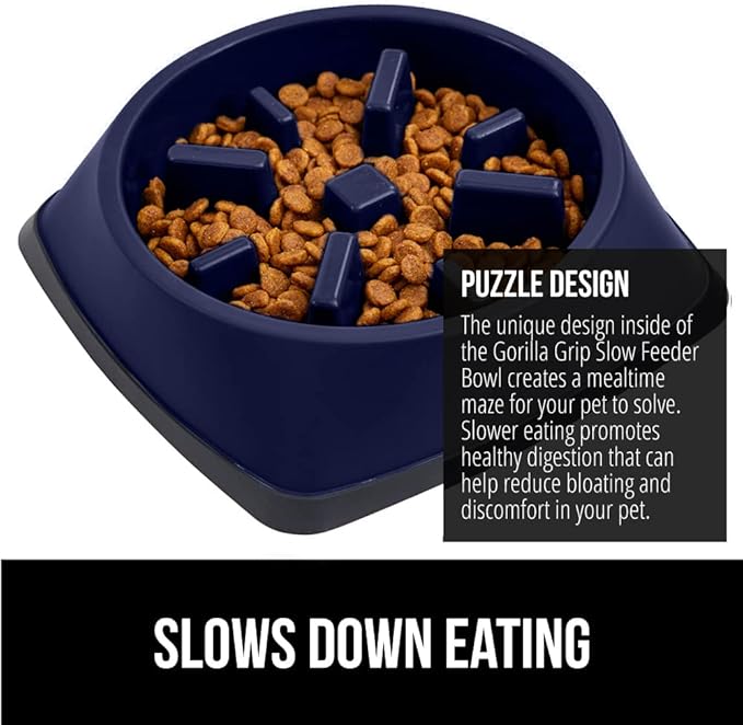 Gorilla Grip Slow Feeder Dog and Cat Bowls, Interactive Puzzle Toy for Dogs and Cats Food Training, Keeps Pets Busy and Prevents Puppy Overeating, Large, Small Breeds, 100% BPA Free, 1 Cup Navy
