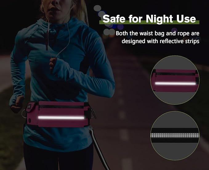 Pecute Hands Free Dog Leash with Pouch, Waist Belt Fanny Pack with Soft Pads, Dual Padded Handles, and Durable Bungee for Walking, Hiking, Jogging Biking, and Running (Up to 220lbs) Pink