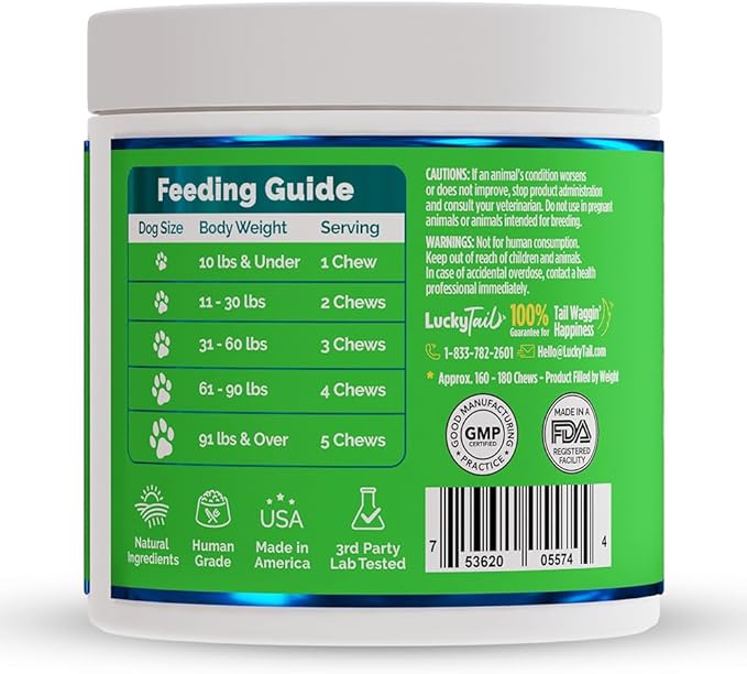 LuckyTail’s Natural Flea and Tick Prevention for Dogs - Brewers Dried Yeast with Garlic for Dogs - Vitamin B Supplements for Dogs - Made in The USA - Aprox. 180 Soft Chews