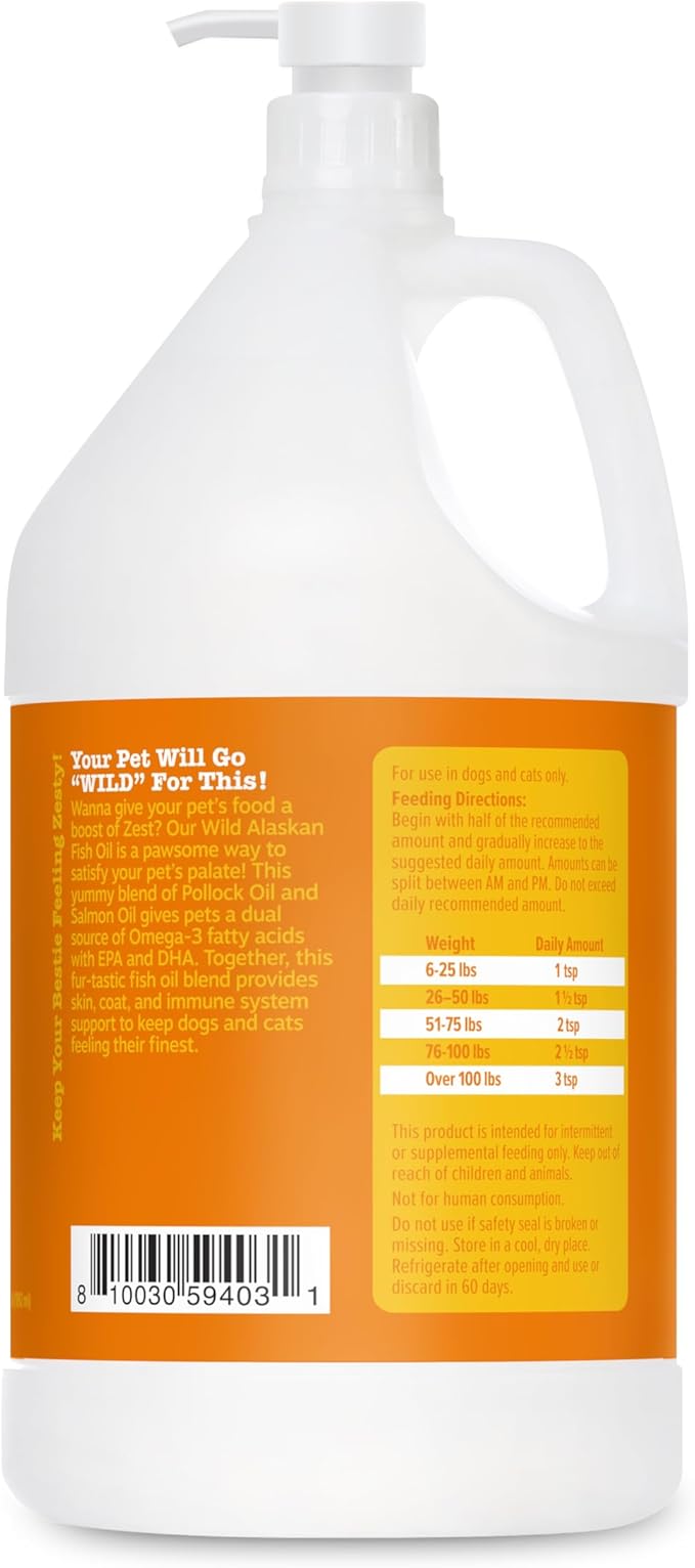 Zesty Paws Wild Alaskan Fish Oil for Dogs & Cats - Pollock & Salmon Oil Blend - Omega 3 Fatty Acids EPA & DHA for Pets - for Sensitive Skin + Coat Health - Immune System Support - 64 fl oz