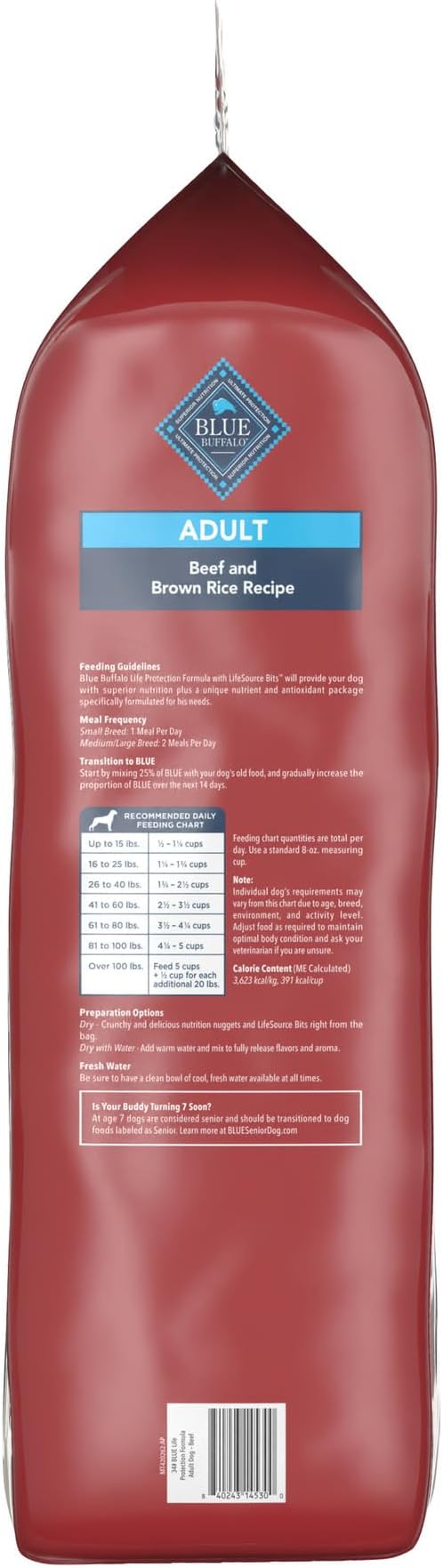 Blue Buffalo Life Protection Formula Natural Adult Dry Dog Food, Beef and Brown Rice 34-lb