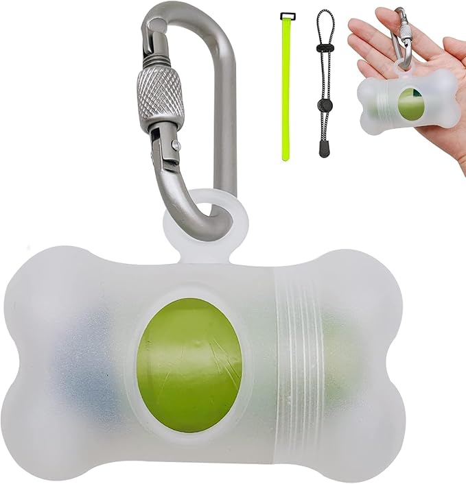 Bag Dispenser Dog Poop Bags Holder Dog Waste Bags Dispenser with Leak-Proof Green Poop Bags for Leash On The Go for Walking Dogs Outdoor(1 Holder 15 Bags,Clear)