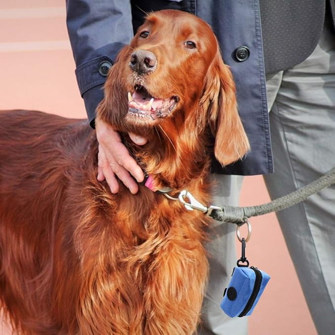 SLSON Pet Waste Bag Dispenser Zippered Pouch,Portable Dog Poop Bag Holder Leash Attachment Lightweight Fabric Bags (Blue)