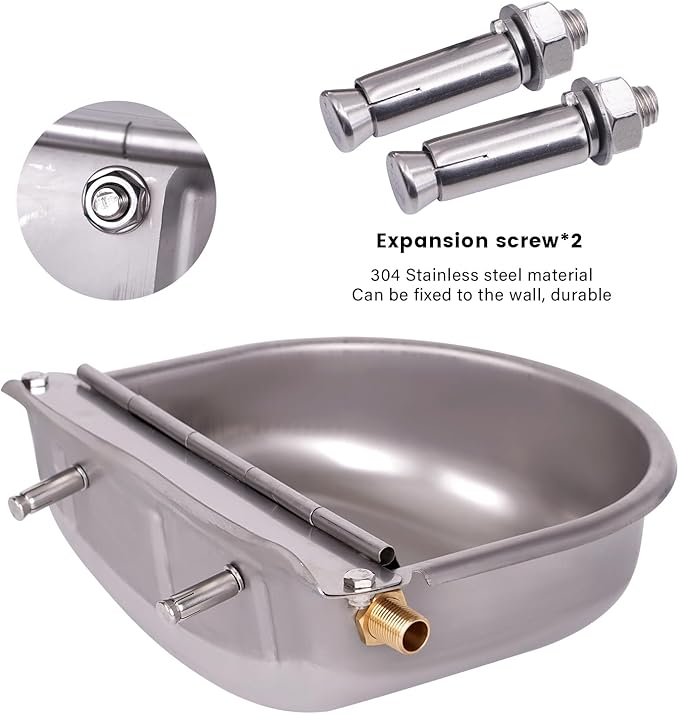 1 Gal Extra Large Automatic Horse Waterer Stainless Steel Dog Water Bowl Dispenser with Brass Float Valve Auto Fill Livestock Water Trough for Dogs Chicken Farm Animal