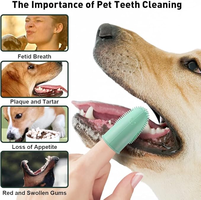Aohcae 4 Pack Toothbrush for Dog, Finger Toothbrush Kit, 135ºSurround Bristles for Easy Teeth Cleaning, Double-Finger Toothbrush Dental Care for Puppies, Cats and Small Pets