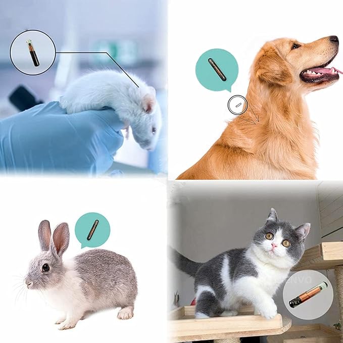 100 Packs 1.4x8mm, VENREA Universal Pet Microchip 134.2khz Registration Animal Implant Chip FDX-B Pet ID Microchip for The Management and Tracking of Dog Cat Cow Pig Rabbit Pigeon Fish