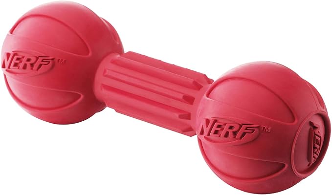 Nerf Dog Barbell Chew Dog Toy, Large, Red Medium