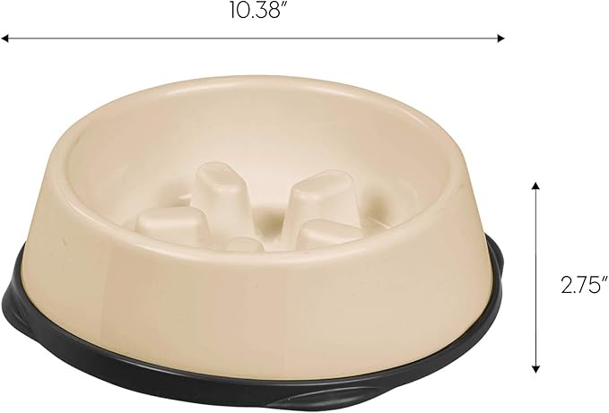 IRIS USA 4 Cups Slow Feeder Dog Bowl, Anti-Choking, Anti-Slip, Easy to Clean, Interactive Puzzle Toy, Healthy Digestion, Short snouted, Dogs Cats & Other Pets, BPA, PVC, Phthalate Free, Beige/Black