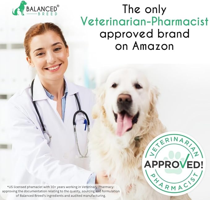 Balanced Breed All-in-1 Dog Multivitamin Supplement Made In USA NonGMO Vet-Pharmacist Approved Glucosamine Dogs Joint Support Dog Probiotic Dog Vitamins Supplements Salmon Oil Dogs Skin Coat Allergies