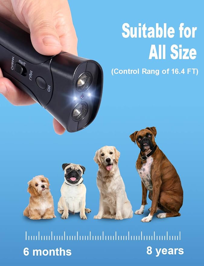 Dog Bark Deterrent,Handheld Dog Trainer and Bark Control Device with Led Light and Wrist Strap,Dog Training Tool for Safe Use Indoor Outdoor