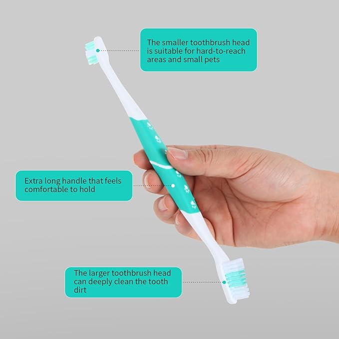 2 PCS Dog Toothbrush, Double Headed Pet Toothbrush with Soft Bristles, Easy Teeth Cleaning, Dog Dental Care for Puppies, Cats and Small Pets, Toothbrush in Bulk Individual Polybag (Mix)
