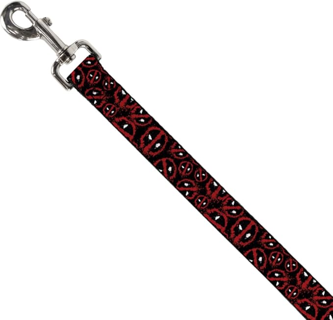 Marvel Comics Pet Leash, Dog Leash, Deadpool Splatter Logo Scattered Black Red White, 6 Feet Long 1.5 Inch Wide