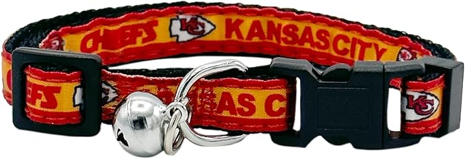 NFL CAT Collar Kansas City Chiefs Satin Cat Collar Football Team Collar for Dogs & Cats. A Shiny & Colorful Cat Collar with Ringing Bell Pendant