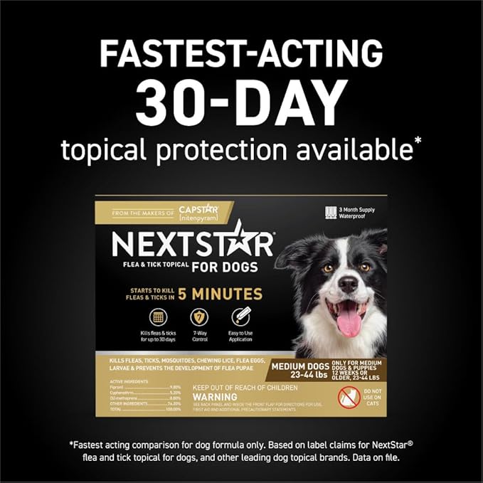 Flea and Tick Prevention for Dogs, Repellent, and Control, Fast Acting Waterproof Topical Drops for Medium Dogs, 6 Monthly Doses