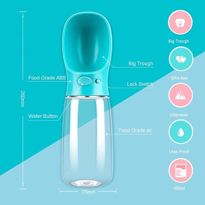 Dog Water Bottle, Leak Proof Portable Pet Water Bottles for Dogs, Puppy Water Dispenser with Drinking Feeder for Travel (Mint Green 19oz)