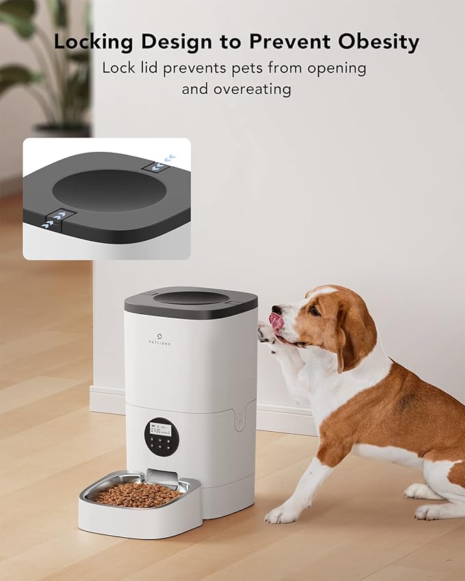 PETLIBRO Automatic Dog Feeder, 6L Dog Food Dispenser with Timer Interactive Voice Recorder, Auto Dog Feeder with Desiccant Bag 1-4 Meals Dry Food, White Opaque