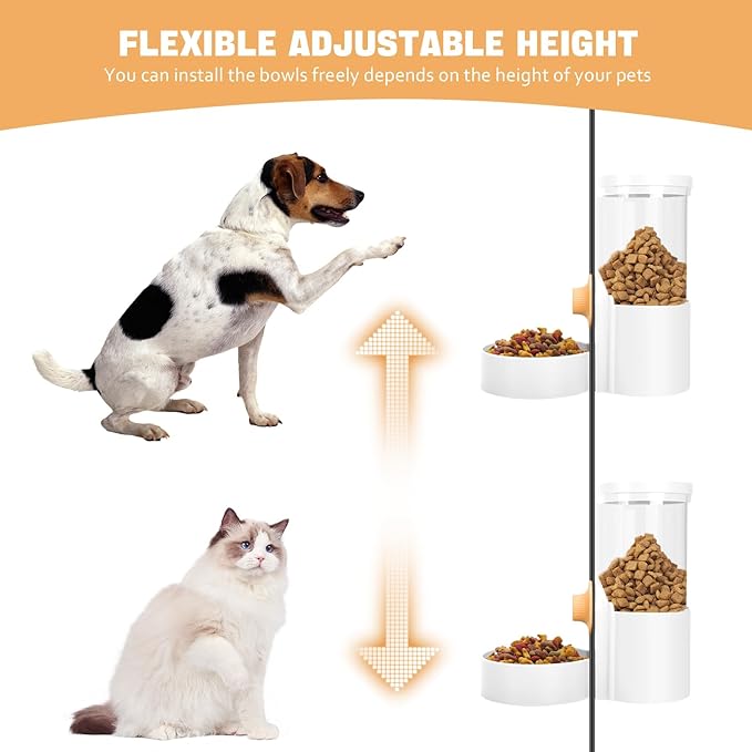 Hanging Cage Automatic Small Pet Food Bowl Water Bottle Dispenser, 1L Auto Gravity Pet Feeder and Waterer Set Kennel Feeding Station Crate Feeder Dish for Puppy Cats Rabbit Ferret (White)