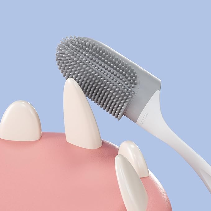 Silicone Pet Toothbrush - Soft Handled Brush with Gentle Bristles, Ideal for Cats & Dogs Dental Care, Easy Teeth Cleaning (White with Gray)