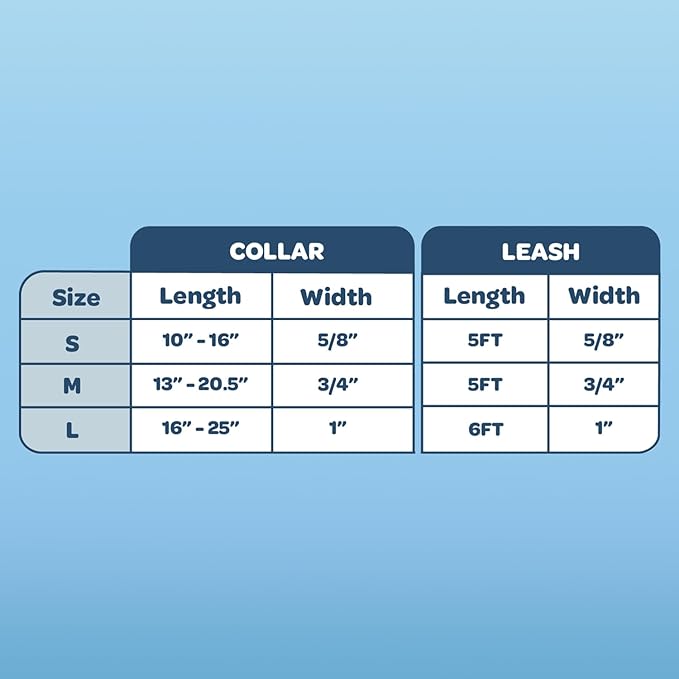 Voyager Reflective Dog Leash Collar Set with Neoprene Handle Supports Small, Medium, and Large Breed Puppies, Cute and Heavy Duty for Walking, Running, and Training - Baby Blue, S