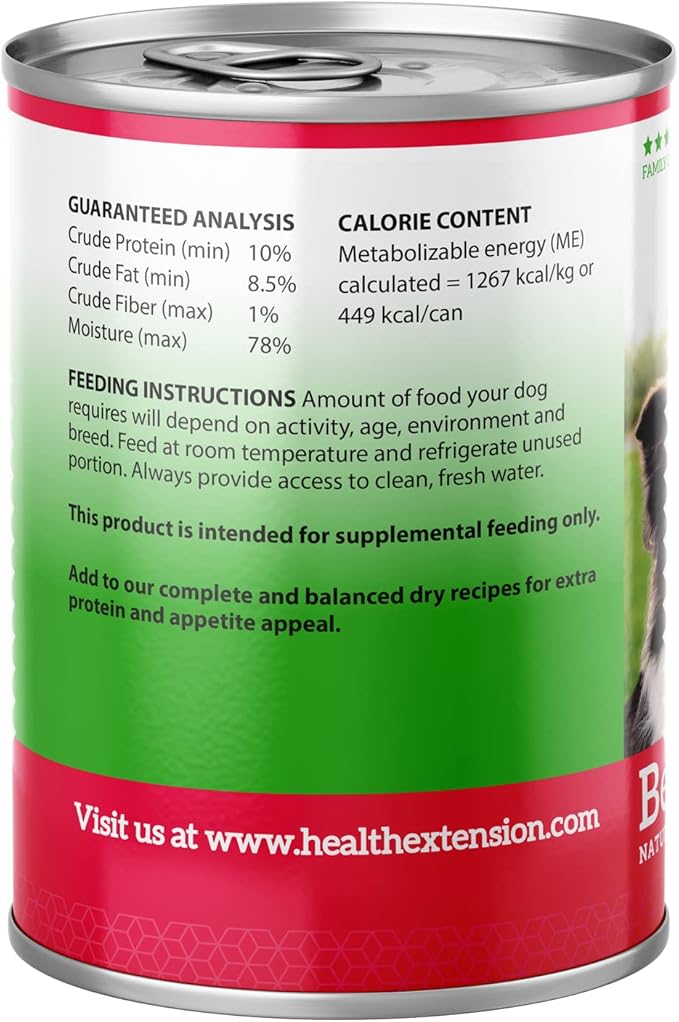 Health Extension Wet Dog Food, Gluten and Grain-Free, Healthy Natural Food Canned for Puppies, Include Beef Ingredient (12.5 Oz / 374 g)
