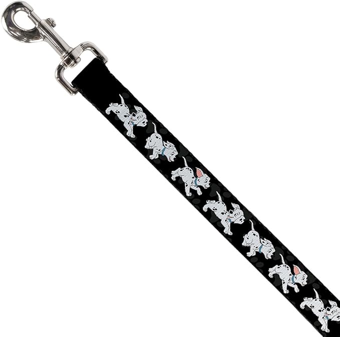 Buckle-Down Pet Leash - Dalmatians Running/Paws Black/Gray/White/Black - 4 Feet Long - 1.5" Wide