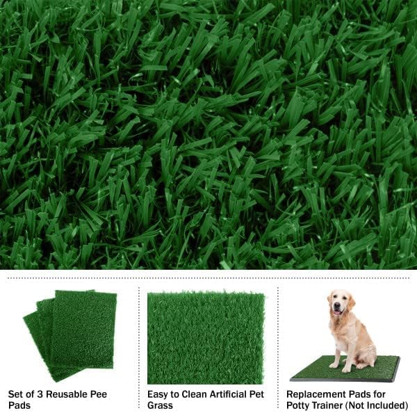 Pee Pads for Dogs - Set of Three 30x20-Inch Replacement Turf Grass Mats for Potty Training - Dog Housebreaking Supplies for Medium Pets by PETMAKER