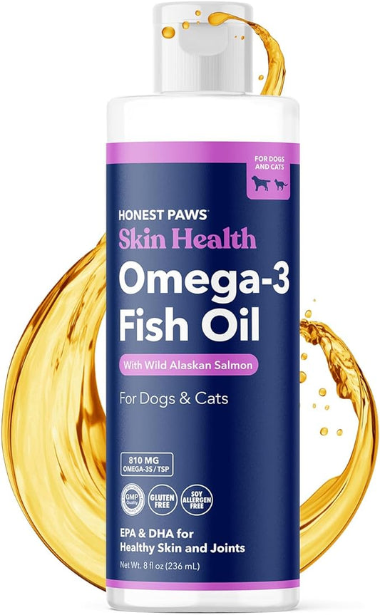 Honest Paws Fish Oil for Dogs - Omega 3 Wild Alaskan Salmon Oil - Healthy Skin, Joints, Nutritional Support, Shiny Coat - Fatty Acid, Pollock Oil - Sustainably Sourced - 8 Oz