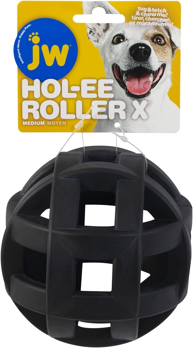 JW Pet Hol-ee Roller Extreme Dog Toy Puzzle Ball, Natural Rubber, Medium (4.5 Inch Diameter), Colors May Vary