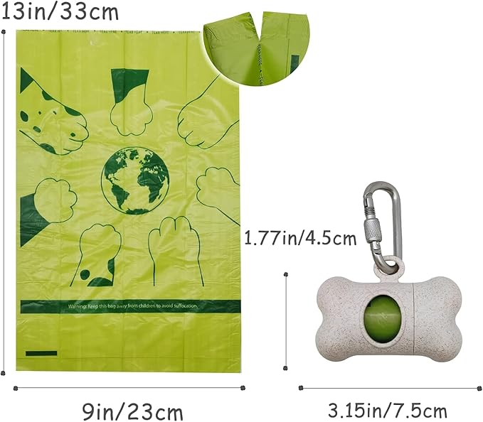 Bag Dispenser Dog Poop Bags Holder Dog Waste Bags Dispenser with Leak-Proof Green Poop Bags for Leash On The Go for Walking Dogs Outdoor (1 Holder 135 Bags, Wheat)