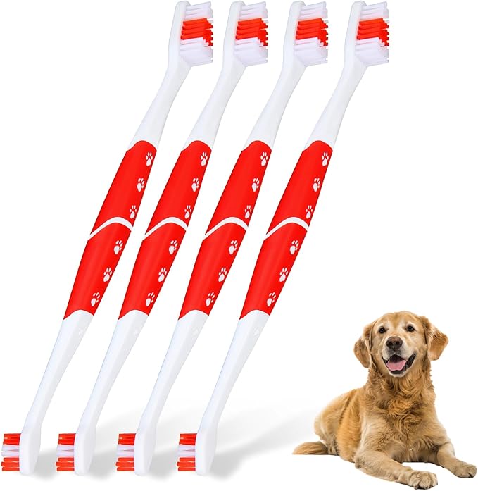 4 PCS Dog Toothbrush, Double Headed Pet Toothbrush with Soft Bristles, Easy Teeth Cleaning, Dog Dental Care for Puppies, Cats and Small Pets, Toothbrush in Bulk Individual Polybag