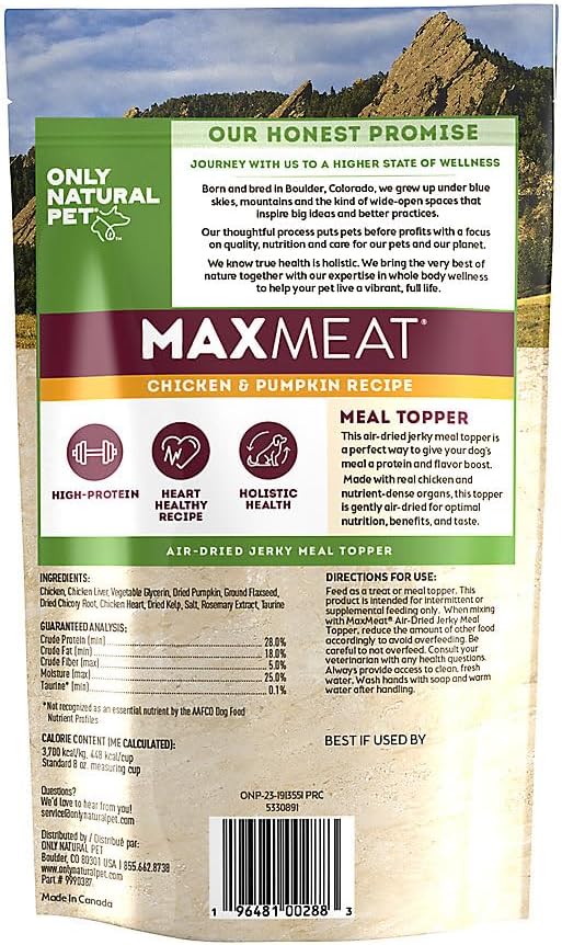 Only Natural Pet MaxMeat Holistic Air Dried Dry Dog Food Meal Topper - All Natural, High Protein, Grain Free and Limited Ingredient - Made with Real Meat - Chicken with Pumpkin & Parsley 4 oz