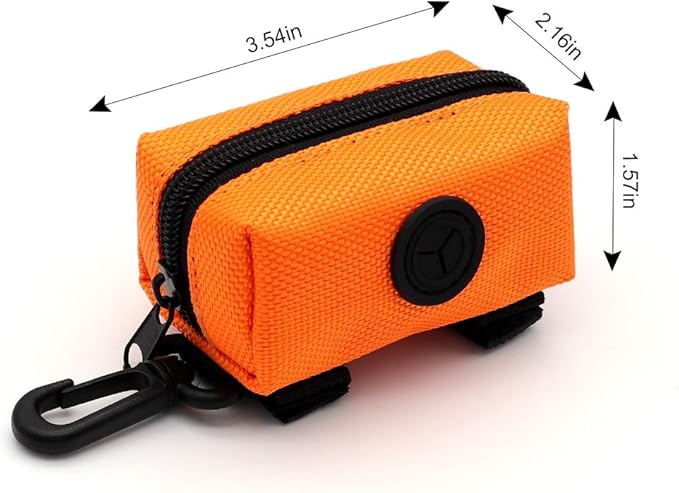 SLSON Pet Waste Bag Dispenser Zippered Pouch,Portable Dog Poop Bag Holder Leash Attachment Lightweight Fabric Bags (Orange)