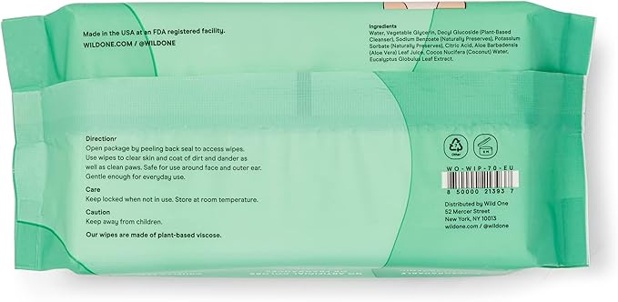 Wild One, Eucalyptus Natural Dog Grooming Wipes, Cruelty-free, resealable lid, 70 wipes per pouch, 210 Count