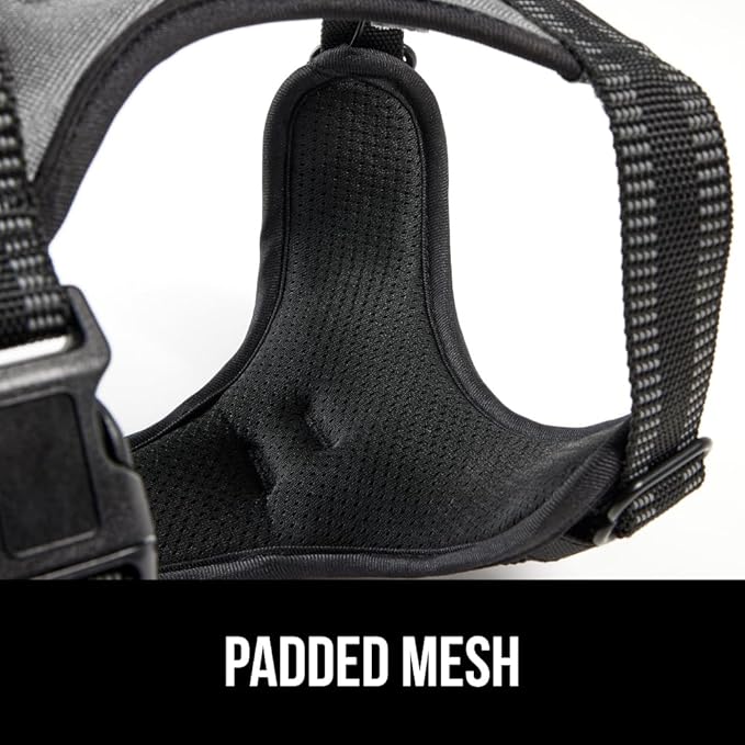 Gorilla Grip Comfortable Durable Dog Harness with Handle, Pet Leash Clips on Chest or Back for Walking, Padded Mesh Pets Vest, Adjustable Reflective Straps, Puppy Training, Gray