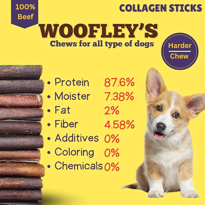 Woofley's 6 Inch Collagen Bully Sticks for Dogs - 16 Count - Collagen Chews for Dogs - Bully Stick Rawhide Alternative Dog Chews No Hide Bones for Medium & Large Dogs