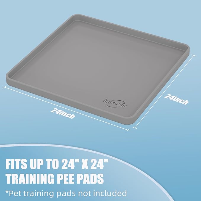 IMMCUTE Pee Pad Holder, Fits Up to 24" x 24" Training Pads, Silicone Non-slip Dog Potty Tray,High Edge Puppy Pad Holder Tray for Easy Cleaning with 8 Holder Clamps, for Puppy Potty Training