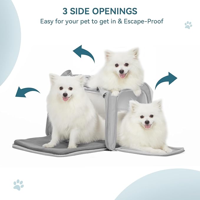 PETSFIT Dog Carrier for Small Dogs, Cat carrier for 2 Cats Under 25 Lbs, Collapsible Travel Puppy Carrier, Pet Carrier with Cozy Extendable Mat (Large, Grey)
