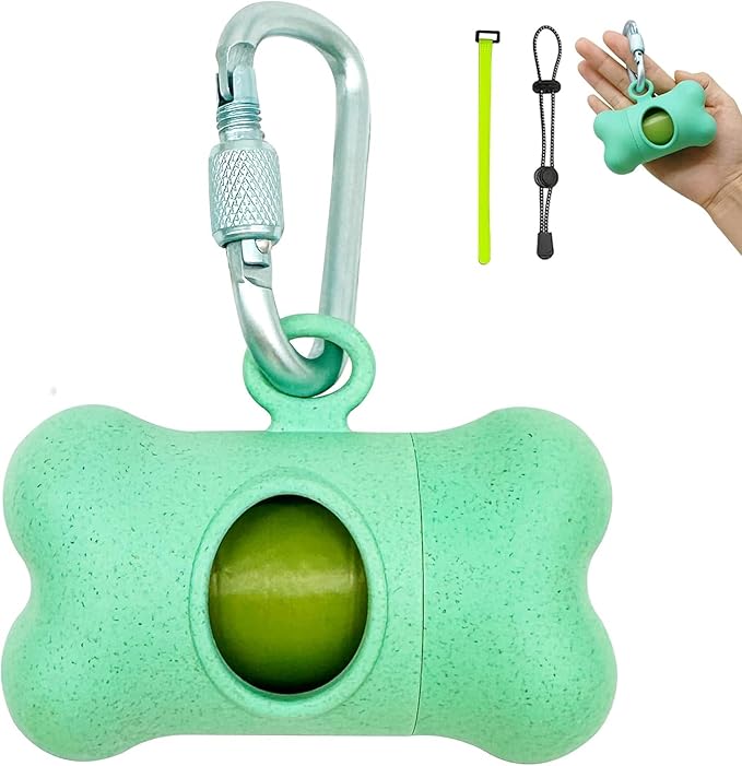Bag Dispenser Dog Poop Bags Holder Dog Waste Bags Dispenser with Leak-Proof Green Poop Bags for Leash On The Go for Walking Dogs Outdoor(1 Holder 15 Bags,Mint Green)