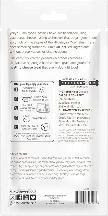Chewmeter Himalayan Yaky Cheese Chew, 100% Natural, Long Lasting, Gluten Free, Healthy & Safe Dog Treats, Lactose & Grain Free, Protein Rich, Stain Free, Medium, For Dogs 35 Lbs & Under, 2.3 oz