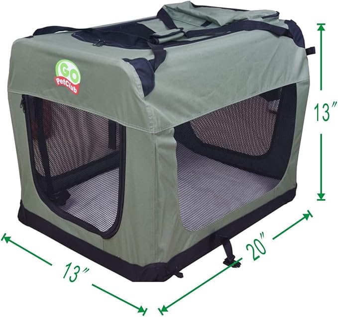 Go Pet Club 20" Soft Collapsible Dog Crate for Dogs, Portable Pet Carrier, Thick Padded Pet Travel Crate for Indoor & Outdoor, Soft Sided Pet Foldable Kennel Cage with Durable Mesh Windows, Sage Green