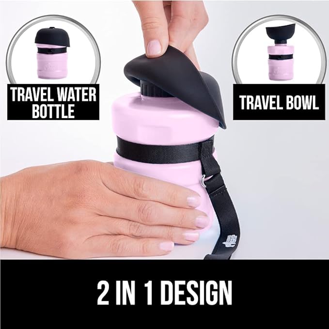 Gorilla Grip No Spill Portable Dog Water Bottle with Built in Bowl, Food Grade Silicone Leak Proof Pets Travel Drink Dispenser, Puppy Walk Training, Pet Hiking Essentials, Trip Accessories, Pink