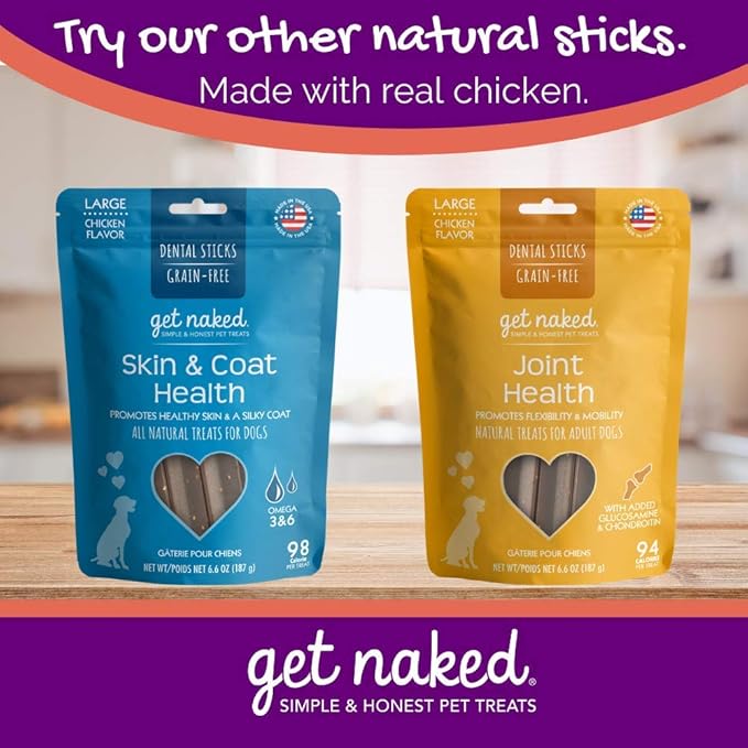 Get Naked Super Antioxidant Dental Chew Sticks For Dogs, Large/6.6-Ounce, 6 Sticks/Pack