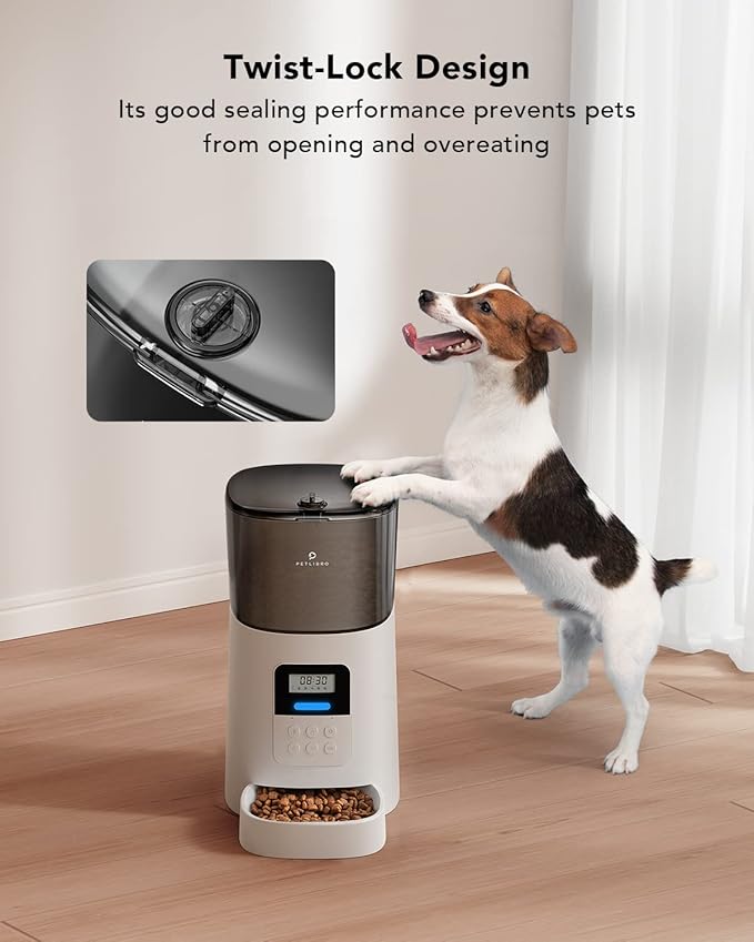 PETLIBRO Automatic Dog Feeder, 6L Dog Food Dispenser with Twist Lock Lid, Timed Dog Feeder with Clog-Free Design & Low Food LED Indication, Up to 50 Portion 6 Meals Daily for Dogs Cats Pets