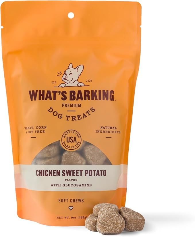 What's Barking Chicken Sweet Potato Soft Chews - Premium Chewy Dog Treats, Glucosamine, Natural Ingredients, No Wheat, Made in USA - 9 oz (Pack of 1)