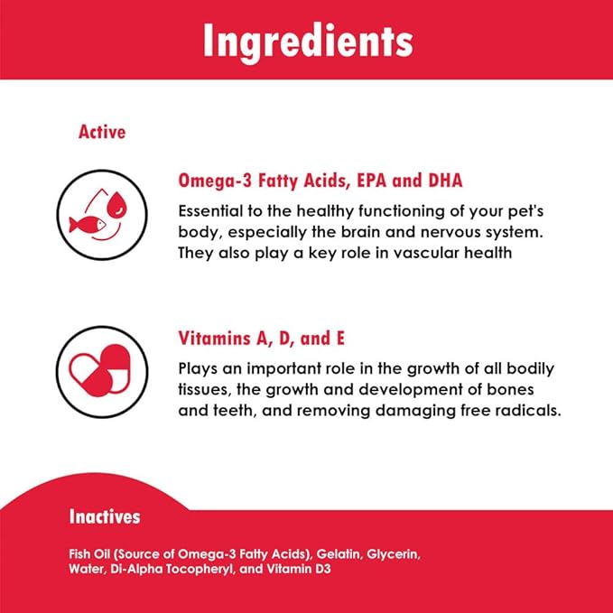 Omega-Caps Extra Strength for Large Breeds-Vet Formulated for Healthy Radiant Skin & Coat While Reducing Excess Shedding. Contains Omega 3 for Immune System Support, Easy to Dose, 60 Soft Gel Capsules